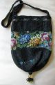 Antique Victorian Floral Amber Jet Black Pink Blue Micro Bead Reticule Purse Victorian photo 2