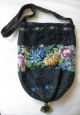 Antique Victorian Floral Amber Jet Black Pink Blue Micro Bead Reticule Purse Victorian photo 6