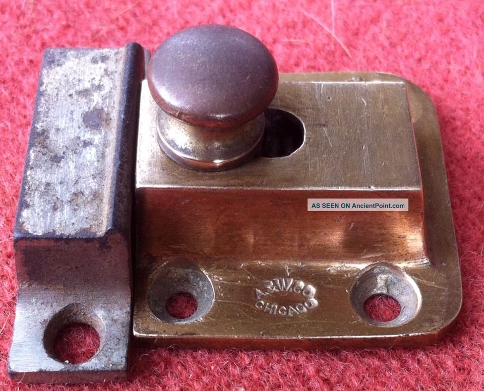 Antique Vtg Cupboard Cabinet Door Latch & Keeper Spring Loaded Solid Cast Brass Other Antique Hardware photo