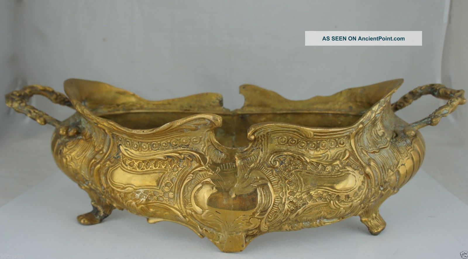 Antique Solid Brass Ornate Victorian Planter/cooler/jardiniere Tin Insert Metalware photo
