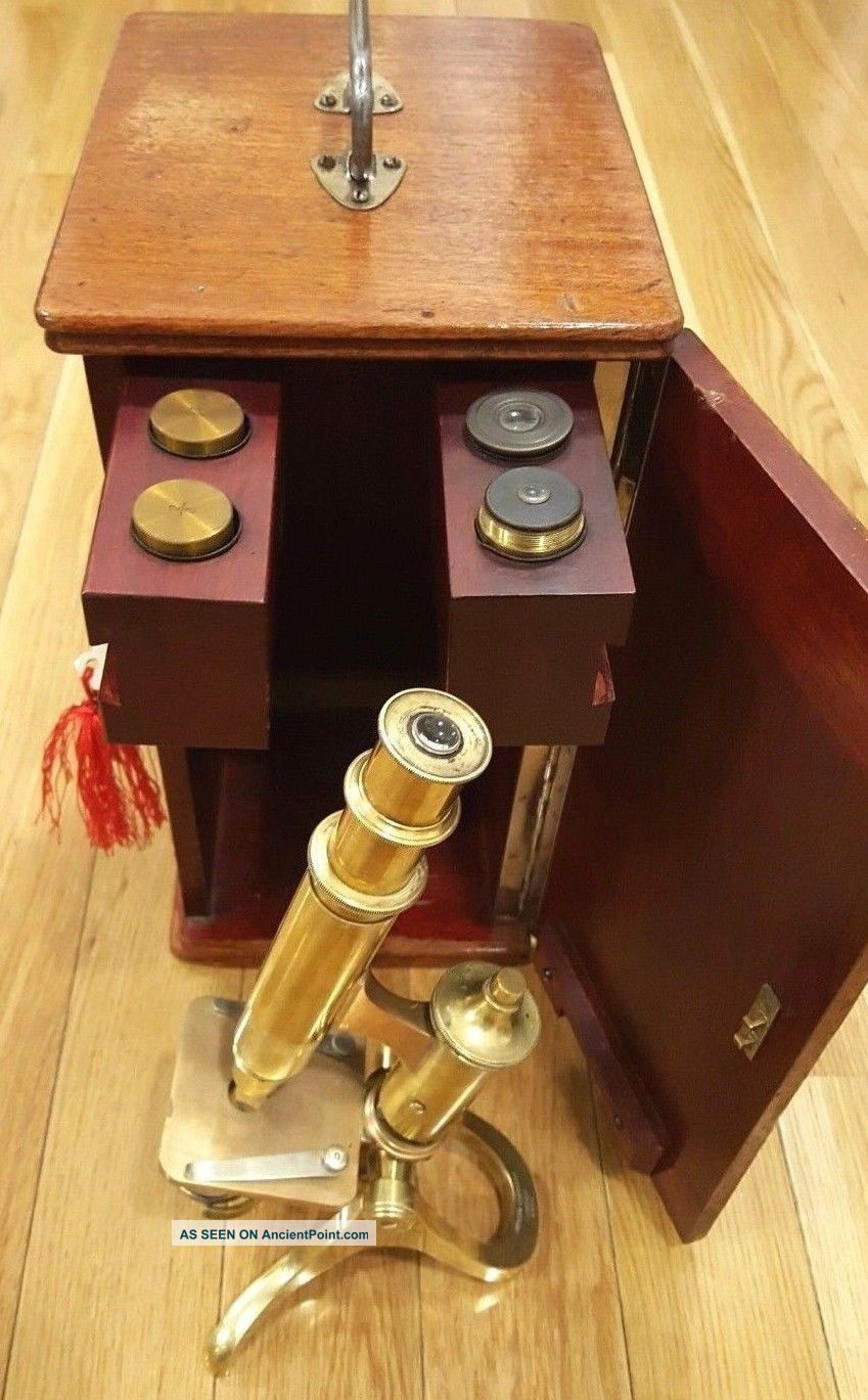 Antique Henry Crouch Brass Microscope 8554.  Mahogany Box,  Lenses, Microscopes & Lab Equipment photo