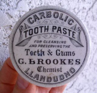 Antique,  Ceramic,  Llandudno,  N.  Wales Scarce Chemist ' S Tooth Paste Jar Lid Pot Lid photo
