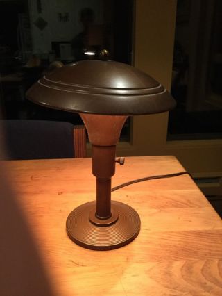Mid Century Brass Flying Saucer Dome Mushroom Desk Lamp photo