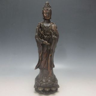 10.  8  Chinese Bronze Hand - Carved Kwanyin Statue W Qing Dynasty Make photo