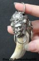 11cm Old China Antique Inlay Bronze Wild Hog Tooth Foo Fu Dog Lion Head Pendant Other Antique Chinese Statues photo 1