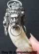 11cm Old China Antique Inlay Bronze Wild Hog Tooth Foo Fu Dog Lion Head Pendant Other Antique Chinese Statues photo 2