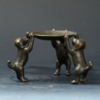 Chinese Bronze Handwork Plate W 3 Dogs photo