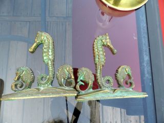 Vintage Antiqued Brass Virginia Metalcrafters Seahorse Bookends photo