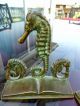 Vintage Antiqued Brass Virginia Metalcrafters Seahorse Bookends Art Deco photo 4