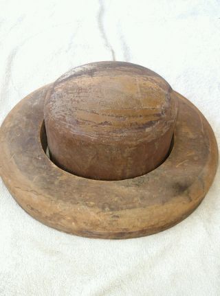 Vintage Antique Wood Wooden Hat Mold Form Block Millinery Brim & Top Hat 2 Piece photo