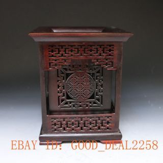 Old Chinese Hardwood Hollow Handwork Carved Hollow Out Quadrilateral Brush Pot photo