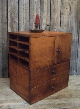 Rare Antique Wood Storage Cupboard Cabinet Cubby Slots Drawers Aafa Nr photo