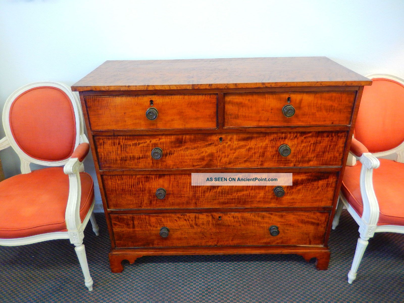 Exquisite Antique 19th C Birdsey/tiger Maple Drawer Chest Of Drawers Eagle Pulls 1800-1899 photo