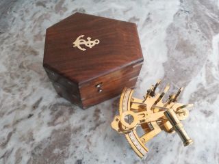 Antique Nautical Brass Sextant Marine Sextant With Wooden Box photo
