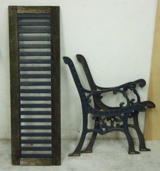 Vtg Pair Ornate Cast Iron Garden Park Bench Legs & Back Rest Heavy Duty Antique photo