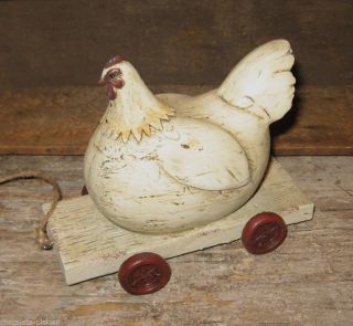 Chicken Hen Pull Toy Statue Primitive/french Country Farmhouse Barn Decor photo