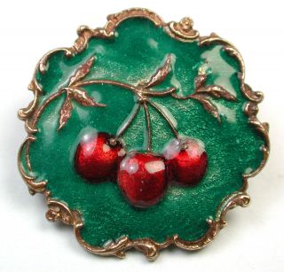 Vintage Enamel Button Cherries On Branch Design photo