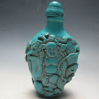 Chinese Turquoise Hand - Carved Buddha Snuff Bottle photo