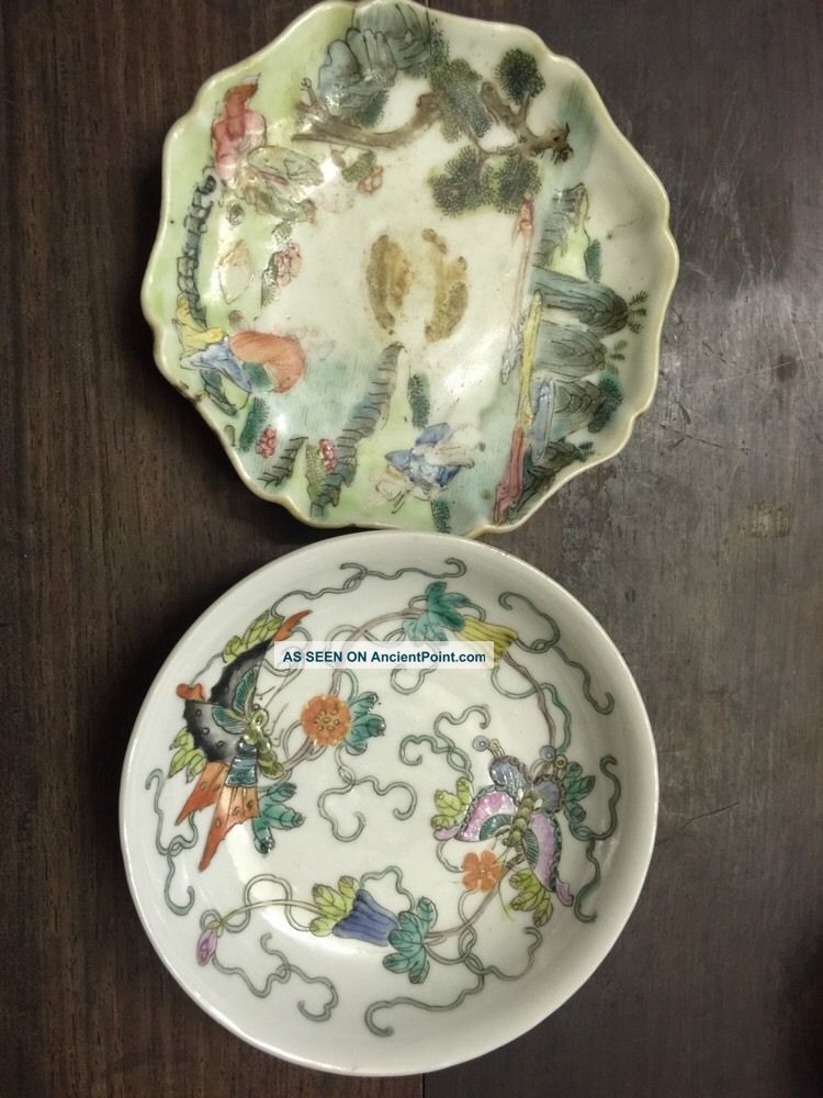Two Antique Chinese Old Family Rose Plate Porcelain Museum Item China Asian Plates photo