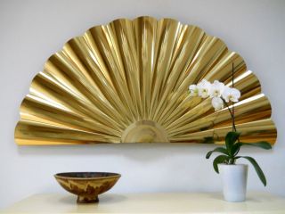 Signed Curtis Jere Brass Fan Wall Sculpture Mid Century Modern photo