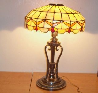 Gorgeous Arts And Crafts Slag Glass Table Lamp photo