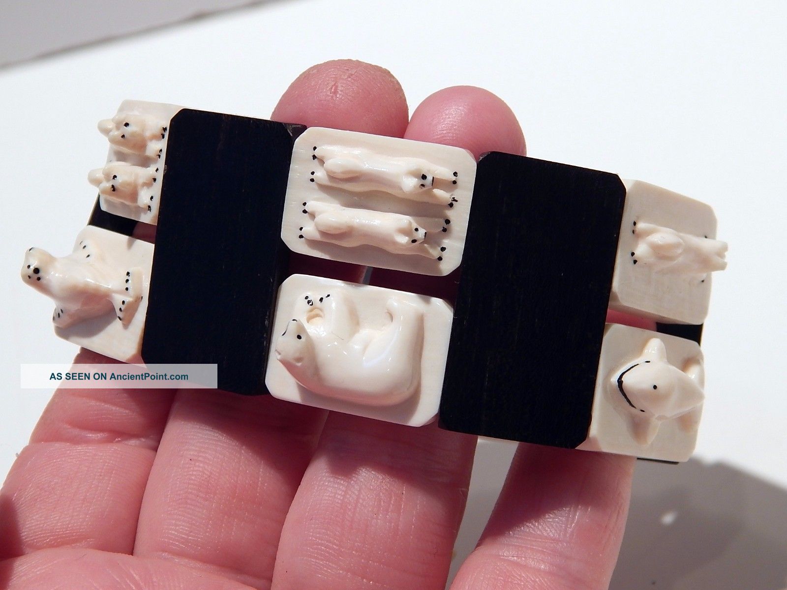 Vintage Alaska Eskimo Inuit Carved Animal Bracelet Whale Walrus Seal Polar Bear Native American photo