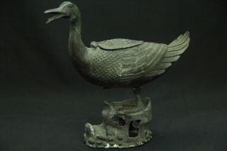 Chinese Antique Bronze Incense Burner Statue Goose Duck Type W/marked photo
