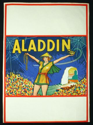 Antique Art Deco Theater Poster 1930s Lithograph Orientalist Aladdin Pin - Up Fine photo