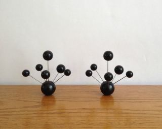 Pair Atomic Black Molecule Splash Lamp Shade Toppers Finials Mcm Art Sculptures photo