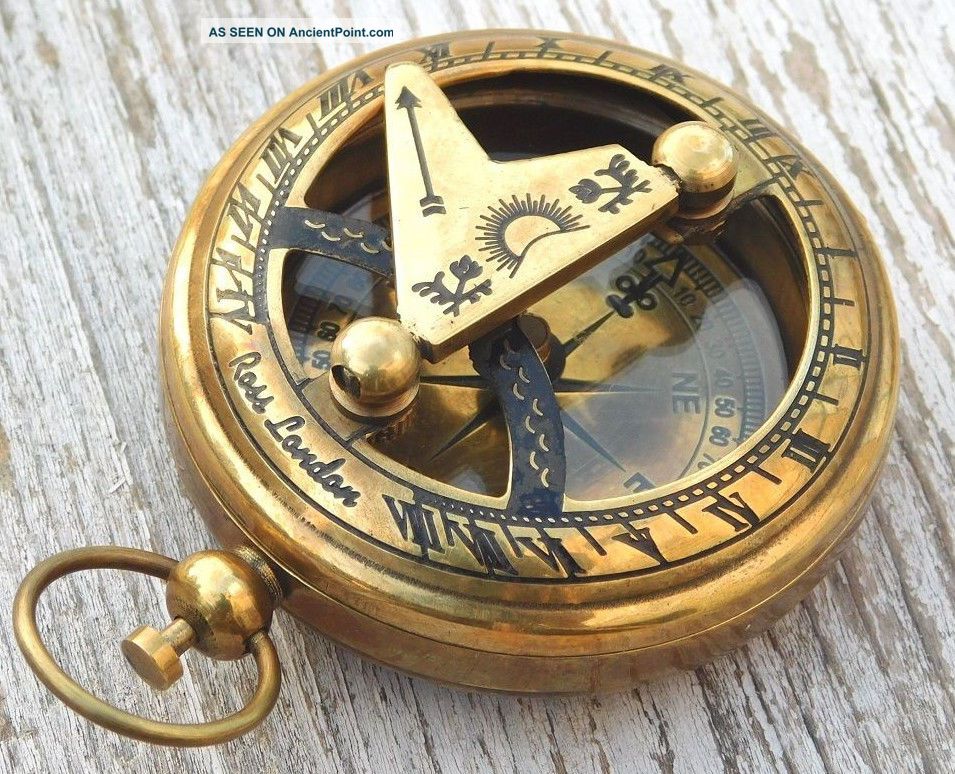 Sundial Compass Nautical Collectibles Brass Compass Pocket Sundial Compass Gift Compasses photo