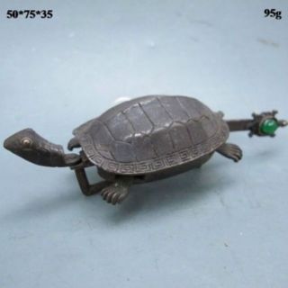 Rare Chinese Old Style Brass Carved Turtle Shape Lock And Key photo