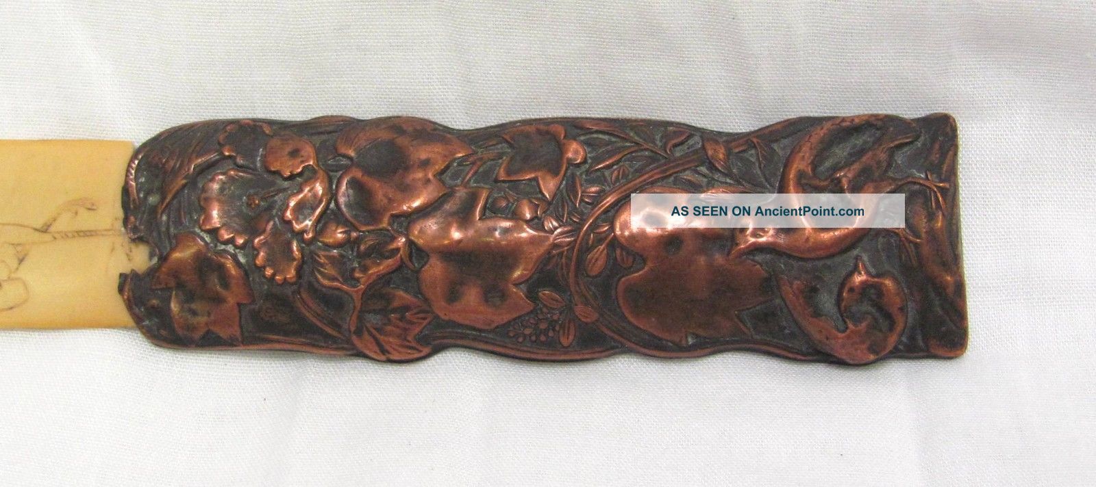 Antique Japanese Copper Page Turner - Partridges In The Forest Other Japanese Antiques photo