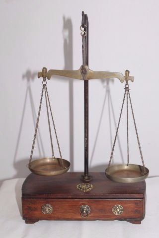 1900s Antique Goldsmith Jewelry Weight Balance Brass Scale For 100gms Wd Box 001 photo