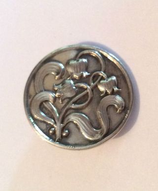800 Silver Art Nouveau Button W Lily Of The Valley Design photo