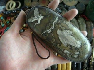 15.  2 Cm / Chinese Bronze Bronze Crane Immortal Bird God Can Use Glasses Box photo