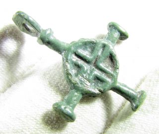 Rare Viking Era Bronze Cross Pendant - Religious Artifact - Wearable - Ef29 photo