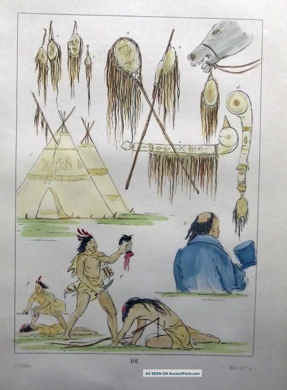 1842 Geo Catlin Handcol Eng Native American Indians - 25cm Weapons Instruments Native American photo