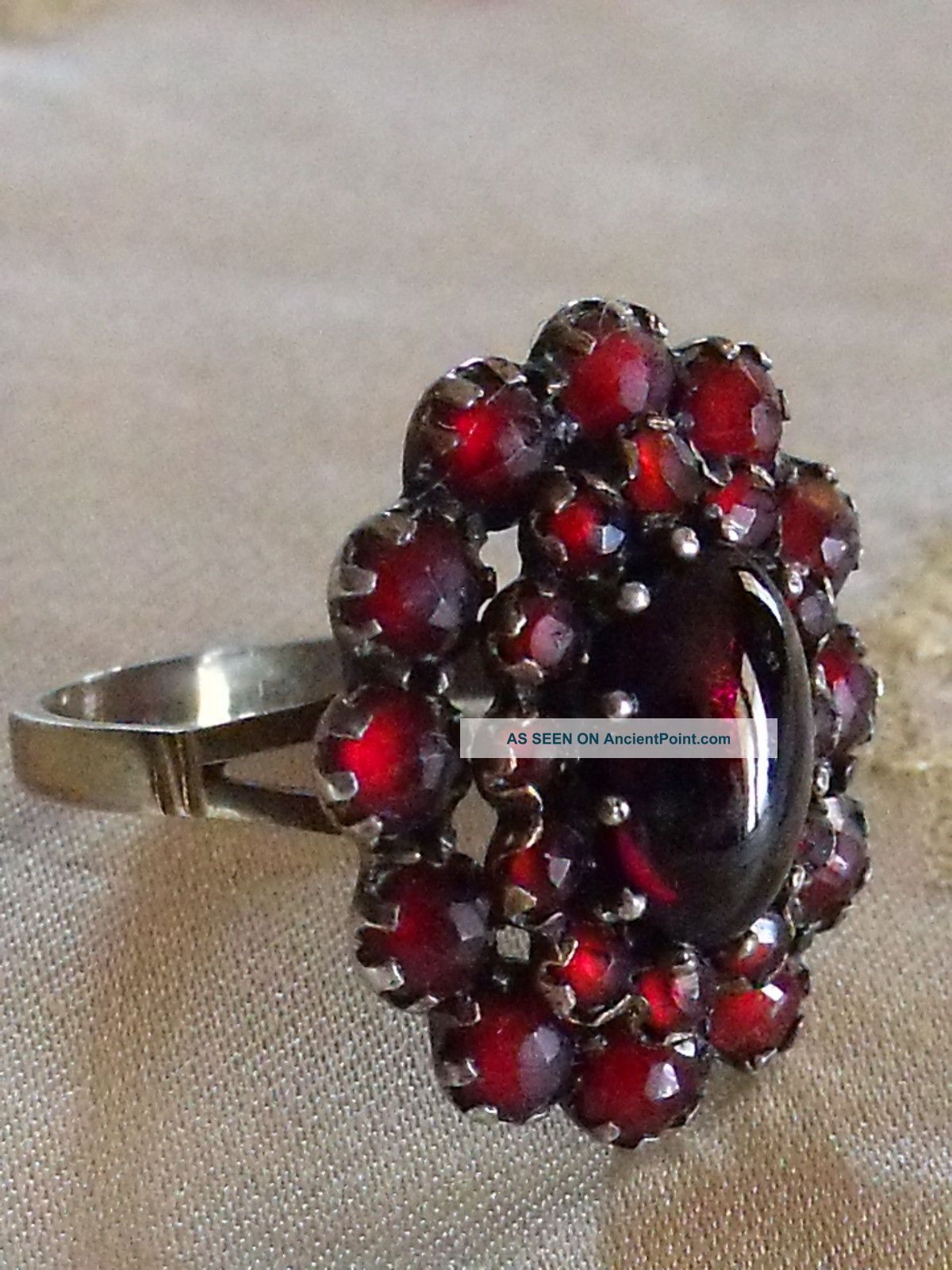 Antique C.  1900 Art Nouveau Bohemian Garnet Flower Cluster Ring Art Nouveau photo