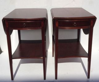 Mahogany Drop Leaf One Drawer Side End Table Nightstands photo
