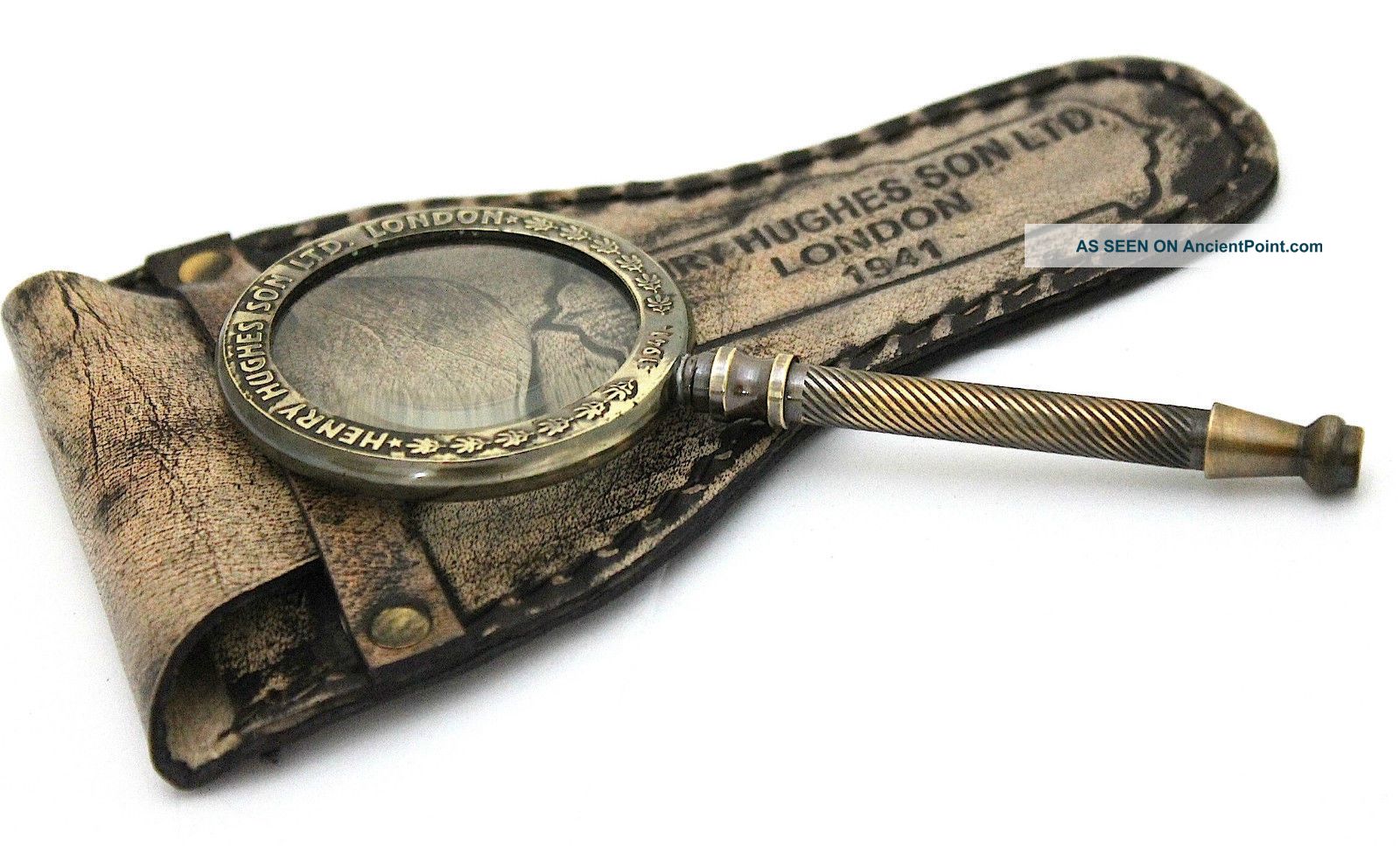 Sherlock Holmes Hand Lens Vintage Old Patina Bras Magnifying Glass Antique Mg 01 Telescopes photo