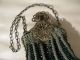 Antique Tan Crochet Knit Gold T Filigree Floral Frame Emerald Green Bead Purse Victorian photo 9