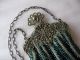 Antique Tan Crochet Knit Gold T Filigree Floral Frame Emerald Green Bead Purse Victorian photo 2