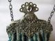 Antique Tan Crochet Knit Gold T Filigree Floral Frame Emerald Green Bead Purse Victorian photo 3