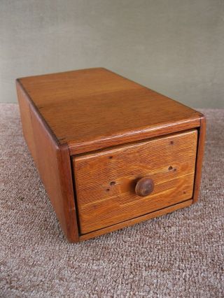 Antique File Box One Dovetail Drawer Vintage Primitive Oak Wood Office Library photo