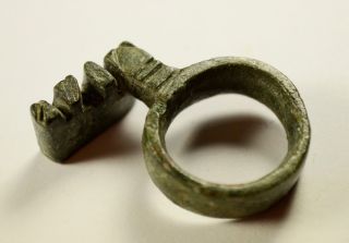 Ancient Roman Bronze Ring Key 1st - 3rd Century Ad photo