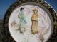 Antique Chinese Hand Painted Wooden Plate With Bone Carved Yellow Blue Geisha Plates photo 1