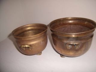 2 Vintage Small Brass Plant Pots photo