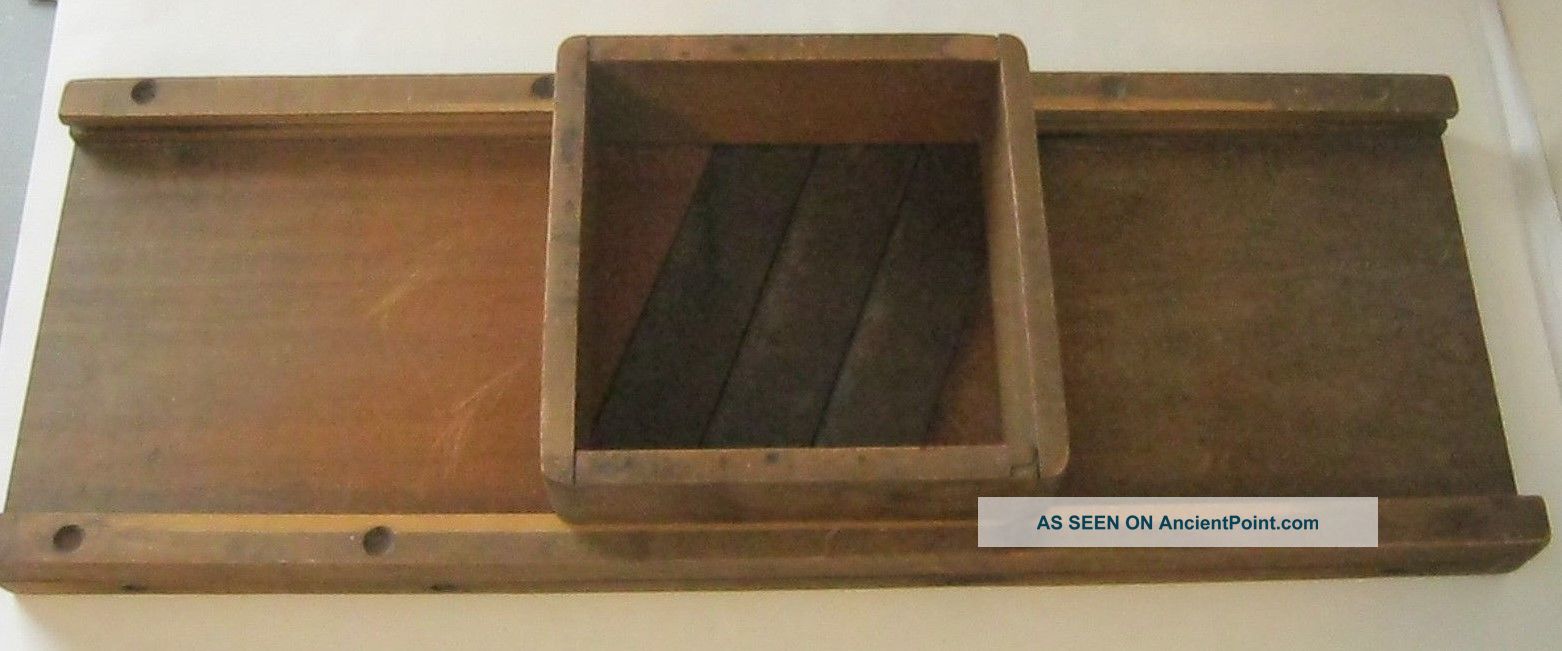 Antique Primitive Wooden Cabbage Slaw Kraut Cutter Slicer Shredder W/ Box Primitives photo
