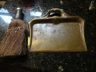 Vintage /copper Fireplace/hearth Dust Pan With Vintage Wisk Broom C.  1930 - 40 photo