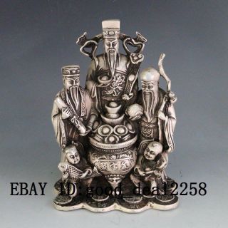 Chinese Silver Copper Hand - Carved Statue Three Lucky Gods photo
